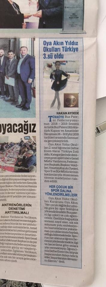 Buz pateninde Türkiye 3.sü olan yıldızımız Defne Ecem HARAR'ın haberi Anadolu Gazetesi'ndeydi...