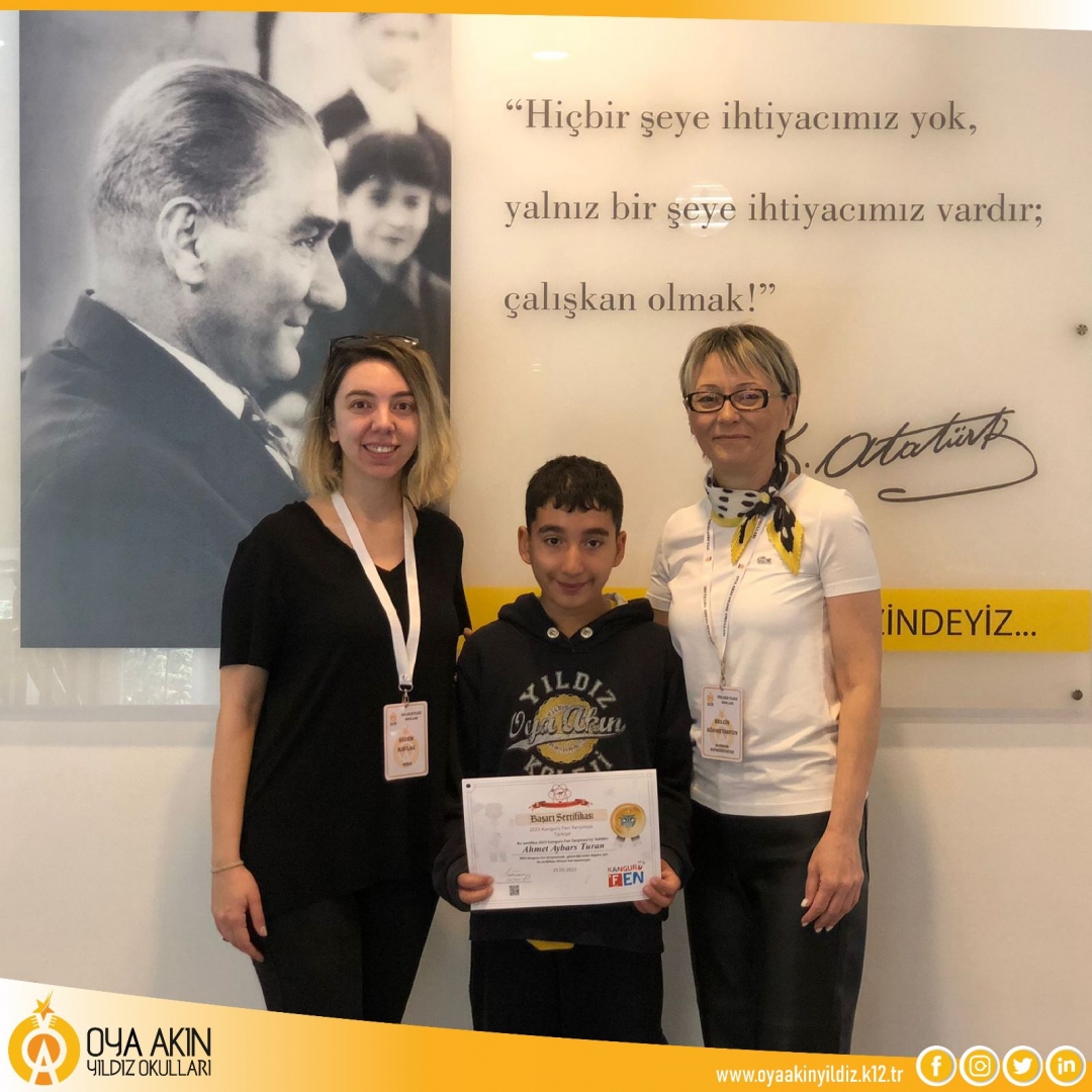 Portakal Çiçeği Ortaokulu 6A sınıfı Öğrencimiz Sevgili Ahmet Aybars Turan 2023 Kanguru Fen Yarışmasında Türkiye 8.si Olmuştur