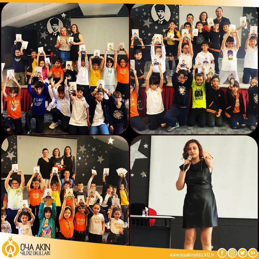 Eğitimci - Yazar Sn. R&uuml;ya G&uuml;nd&uuml;zhev, Oya Akın Yıldız Oran İlkokulu 3. sınıf &ouml;ğrencileri ile keyifli bir s&ouml;yleşi ger&ccedil;ekleştirdikten sonra kitaplarını imzaladı.