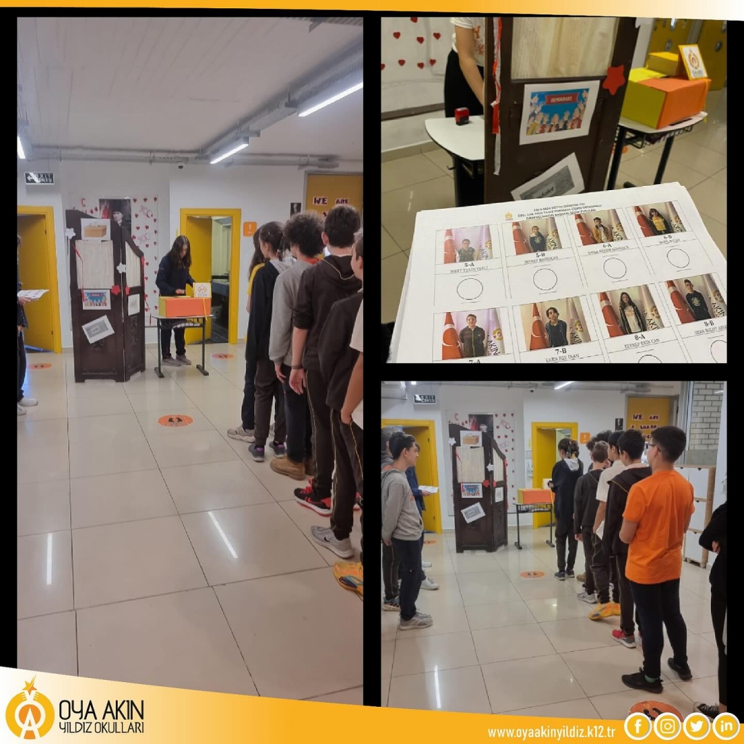 Demokrasi eğitimi ve &ccedil;ocuk hakları kapsamında okul &ouml;ğrenci meclisimizi oluşturduk. Başkan adaylarımız projelerini se&ccedil;menleriyle paylaşırken okul koridorlarımız da afişlerle renklendi. Tam bir demokratik sistemde, saygı ve sevgi i&ccedil;inde b